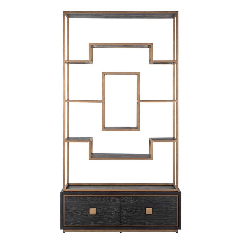 Byron H brushed gold with black oak Display Wall unit tall Cabinet reduced !.-Renaissance Design Studio