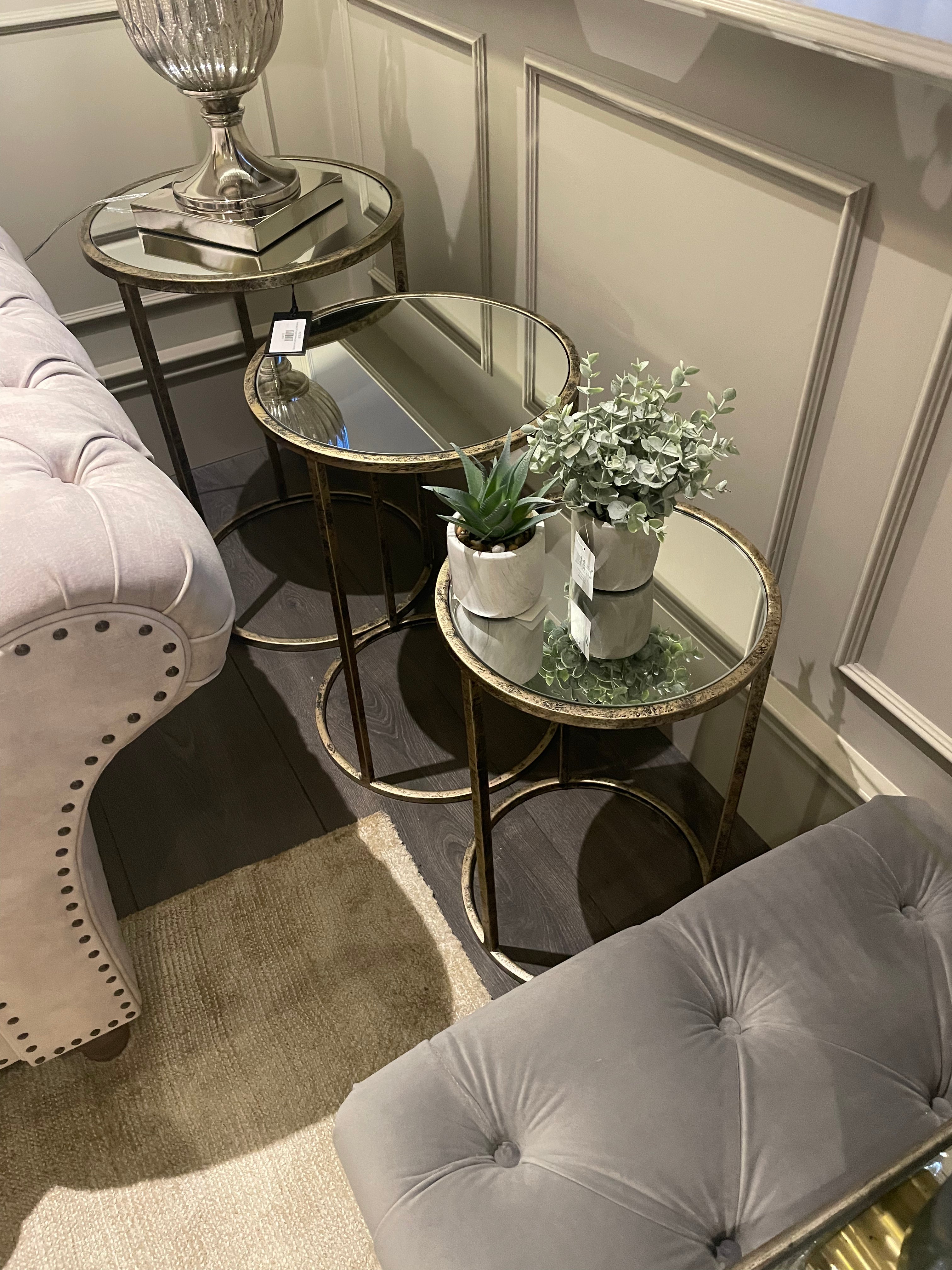 Byron Nest of 3 Round Tables With Mirrored Top-Renaissance Design Studio