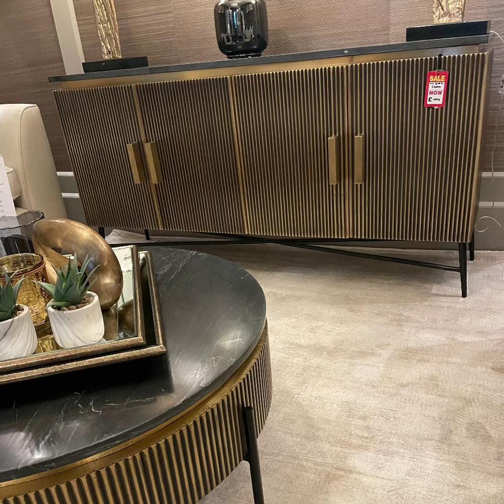 Camden Club Brass Wood With Marble Top - 4 door Sideboard-Renaissance Design Studio