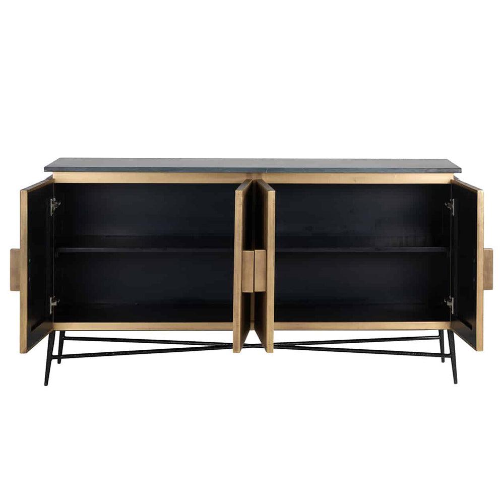 Camden Club Brass Wood With Marble Top - 4 door Sideboard-Renaissance Design Studio