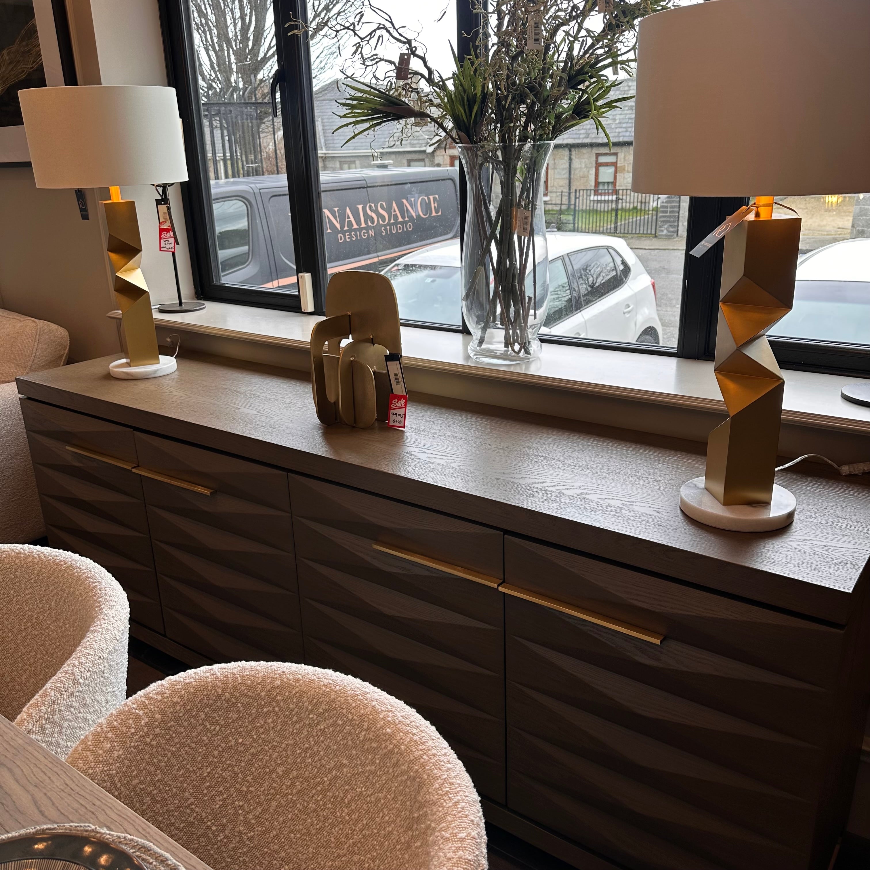 Cassandra 4 door large sideboard in taupe oak-sideboard-Renaissance Design Studio