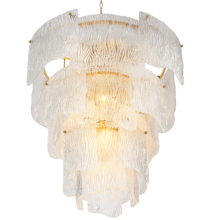 Chandelier Asinara L Antique brass finish w textured glass by Eichholtz-Renaissance Design Studio