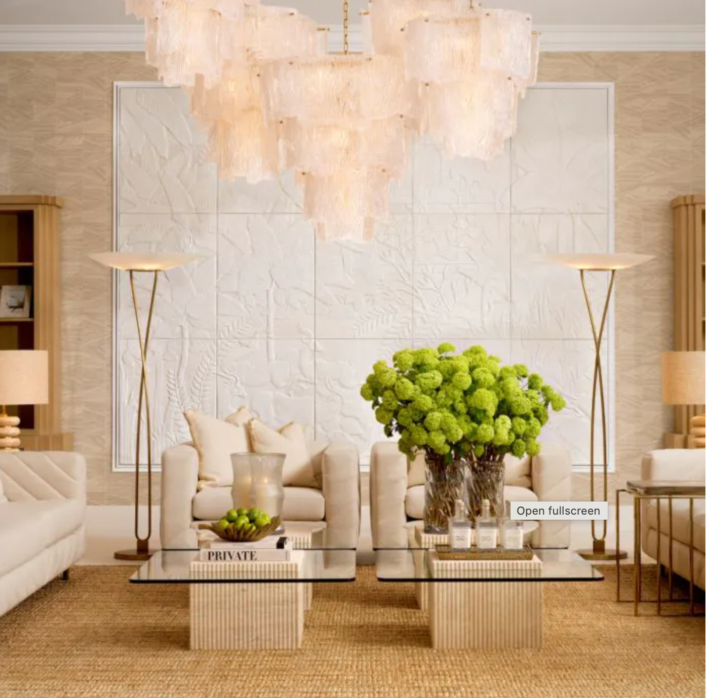 Chandelier Asinara L Antique brass finish w textured glass by Eichholtz-Renaissance Design Studio