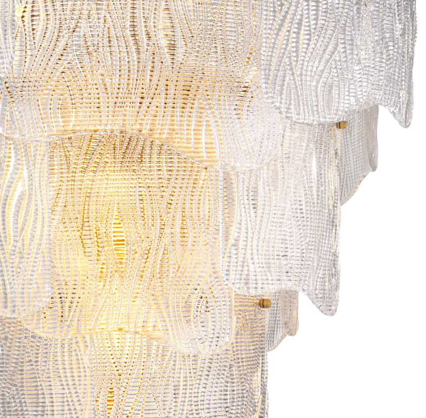 Chandelier Asinara L Antique brass finish w textured glass by Eichholtz-Renaissance Design Studio