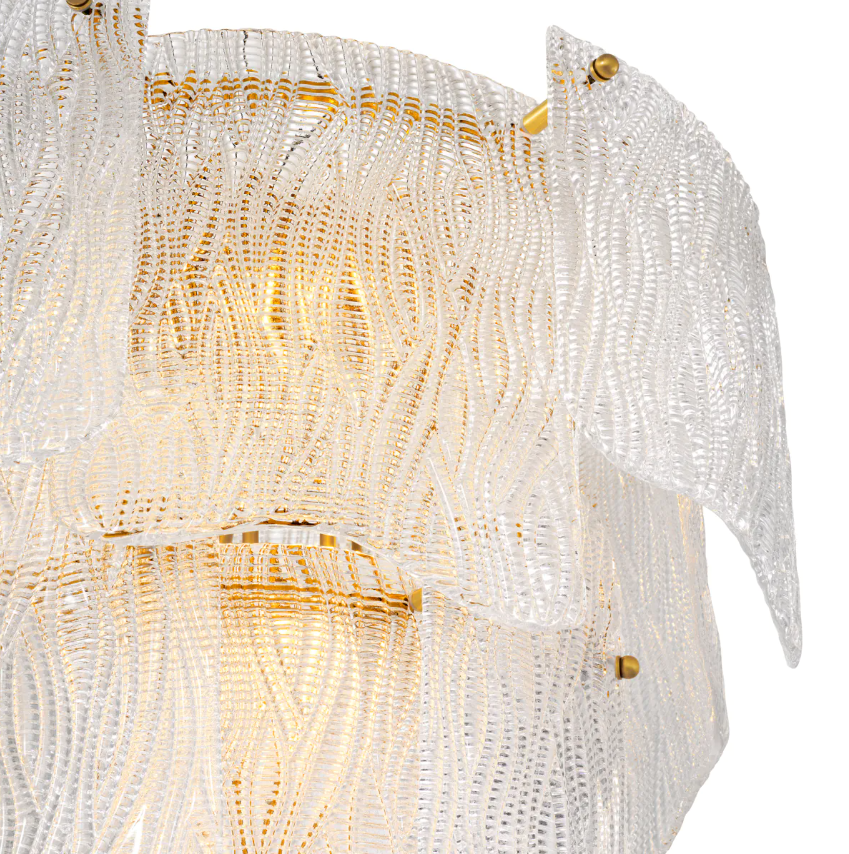 Chandelier Asinara S Antique brass finish w textured glass by Eichholtz-Renaissance Design Studio