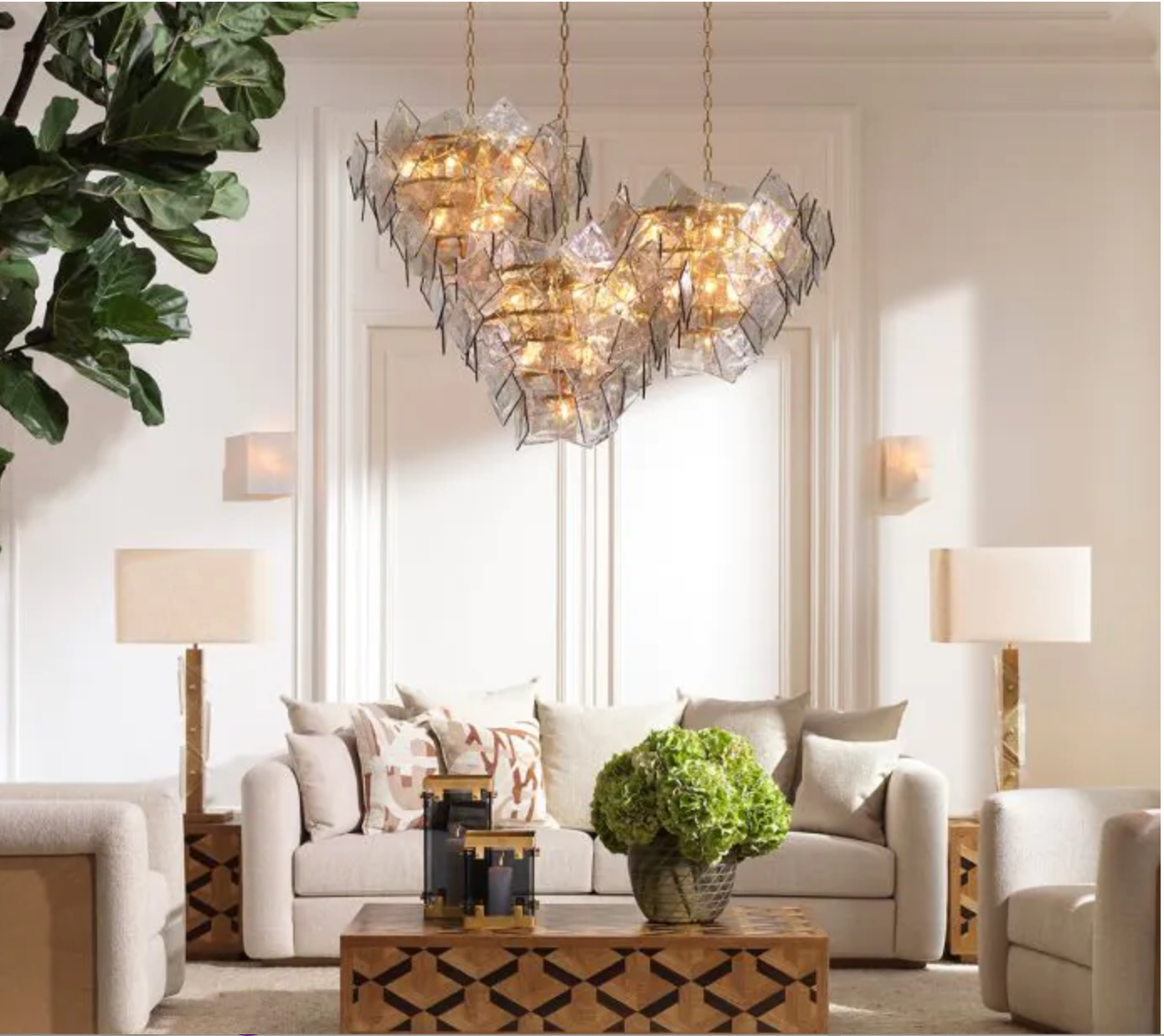 Chandelier Biltmore Antique Brass Finish Light Smoke Glass By Eichholtz-Renaissance Design Studio