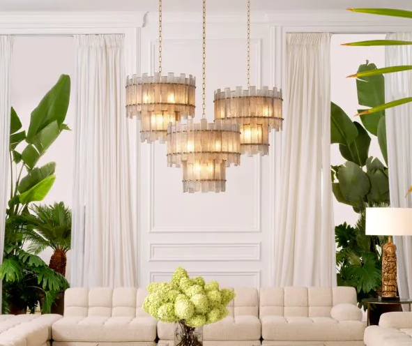 Chandelier Caprera Antique brass finish | hand blown glass by Eichholtz-Renaissance Design Studio