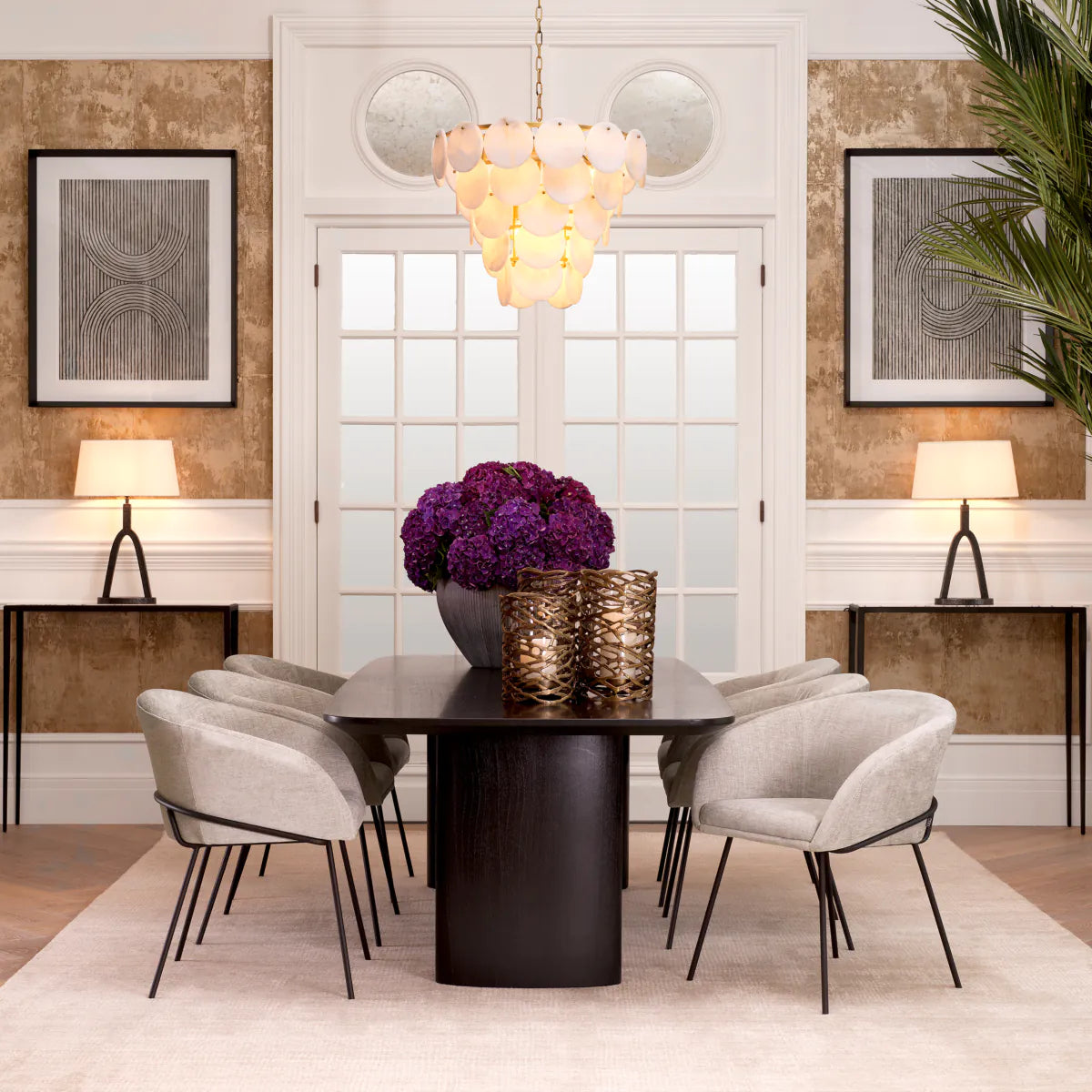 Chandelier Clementina Antique brass finish by Eichholtz ex showroom now €500 off price-chandelier alabaster-Renaissance Design Studio