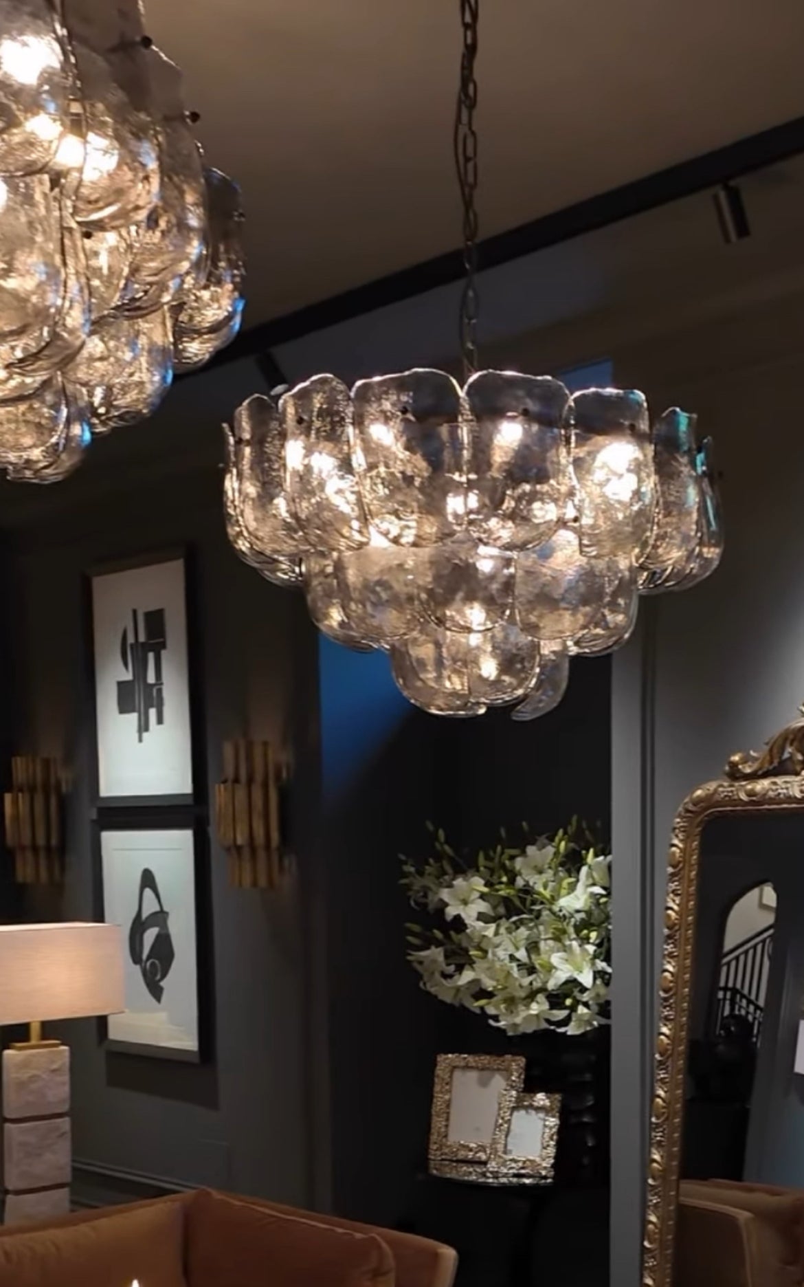 Chandelier Gustave Champagne colored glass by Eichholtz-Renaissance Design Studio