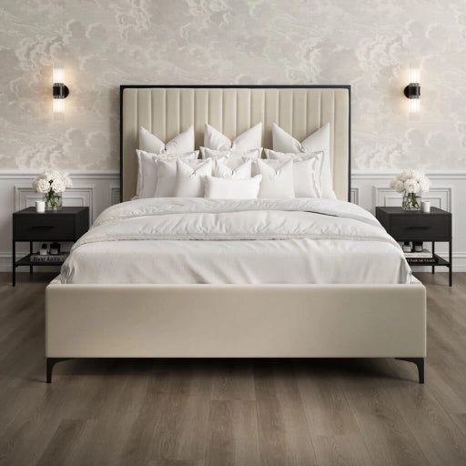 Chelsea Belle designer bed in cream with black trim-Renaissance Design Studio