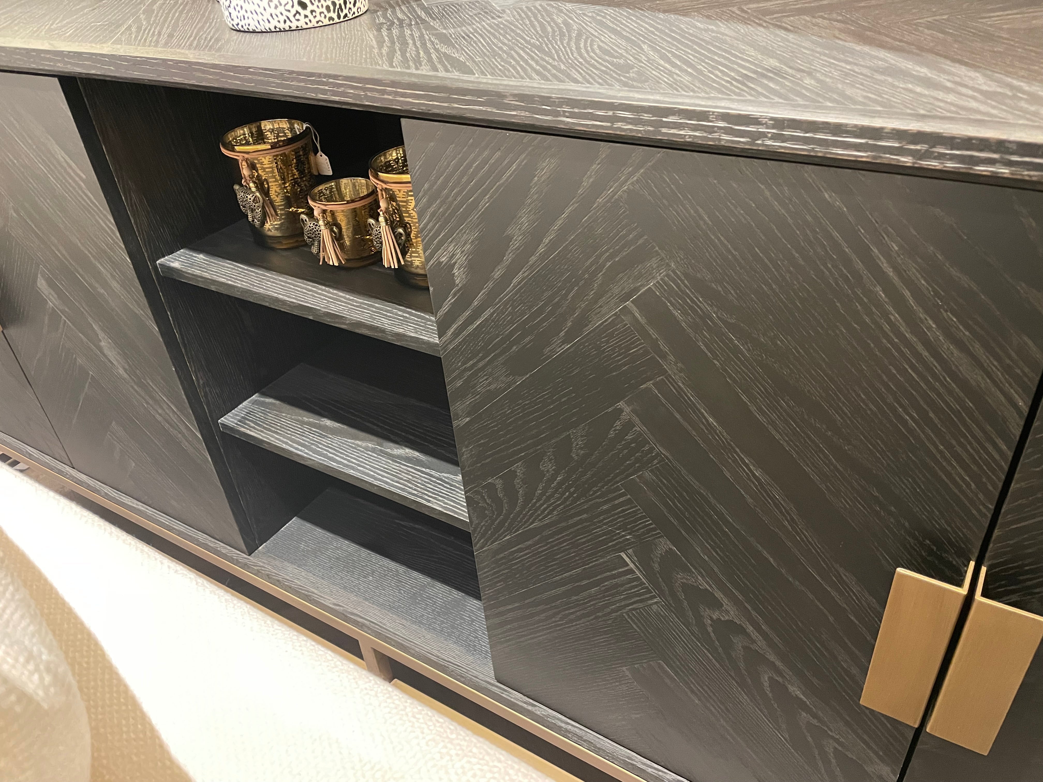 Chelsea Blake Herringbone Sideboard with gold accents-Renaissance Design Studio