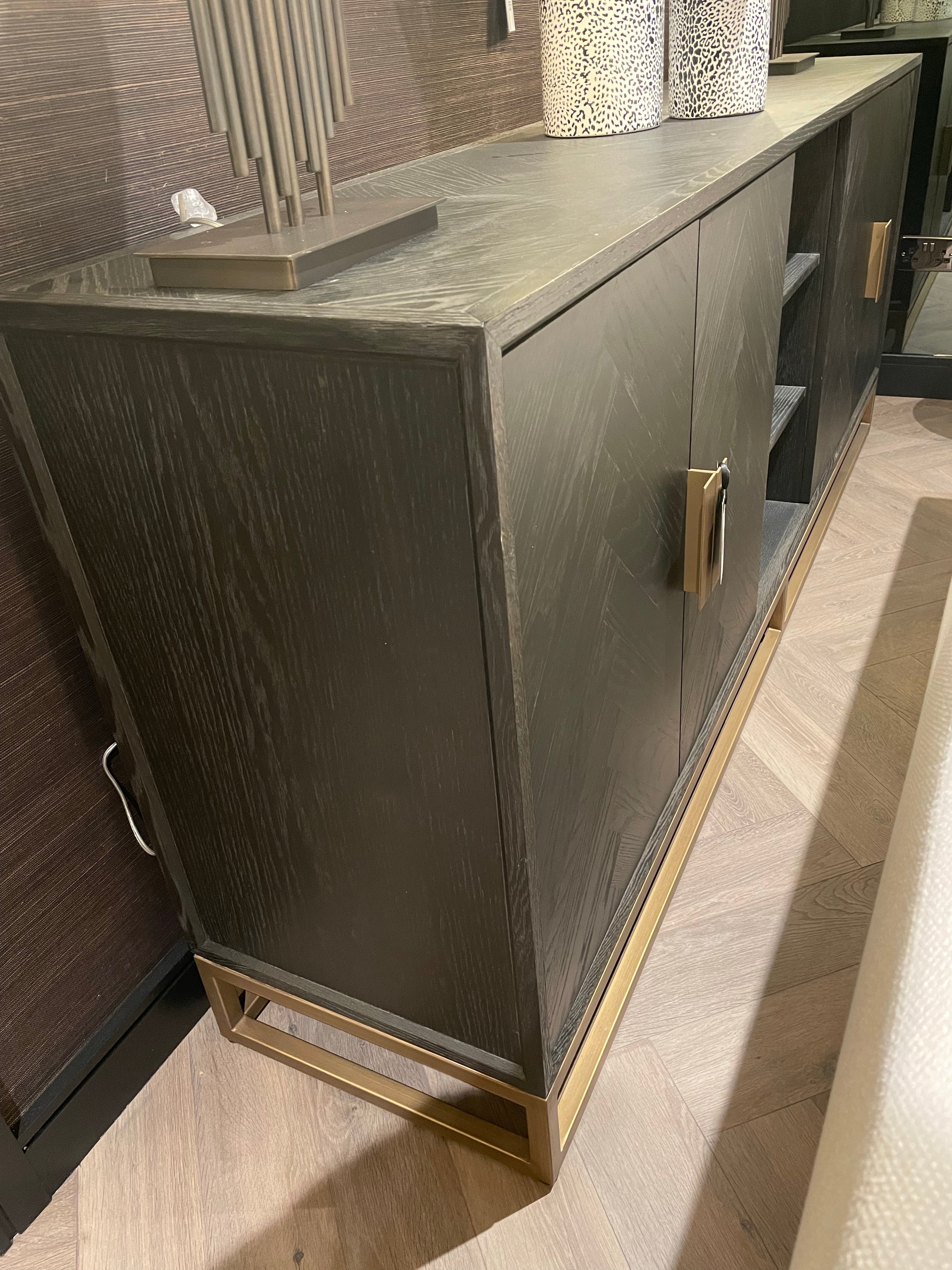 Chelsea Blake Herringbone Sideboard with gold accents-Renaissance Design Studio