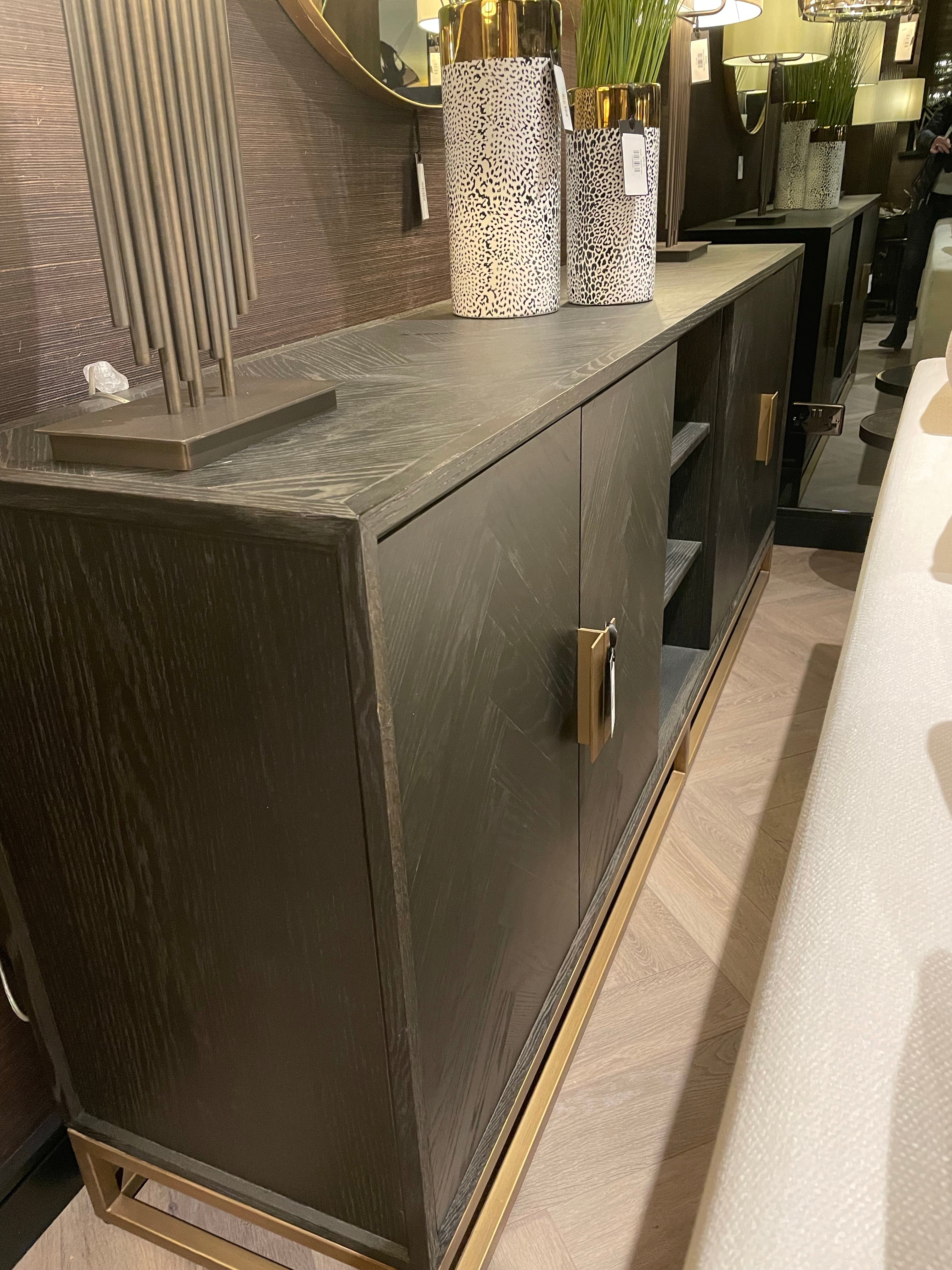 Chelsea Blake Herringbone Sideboard with gold accents-Renaissance Design Studio