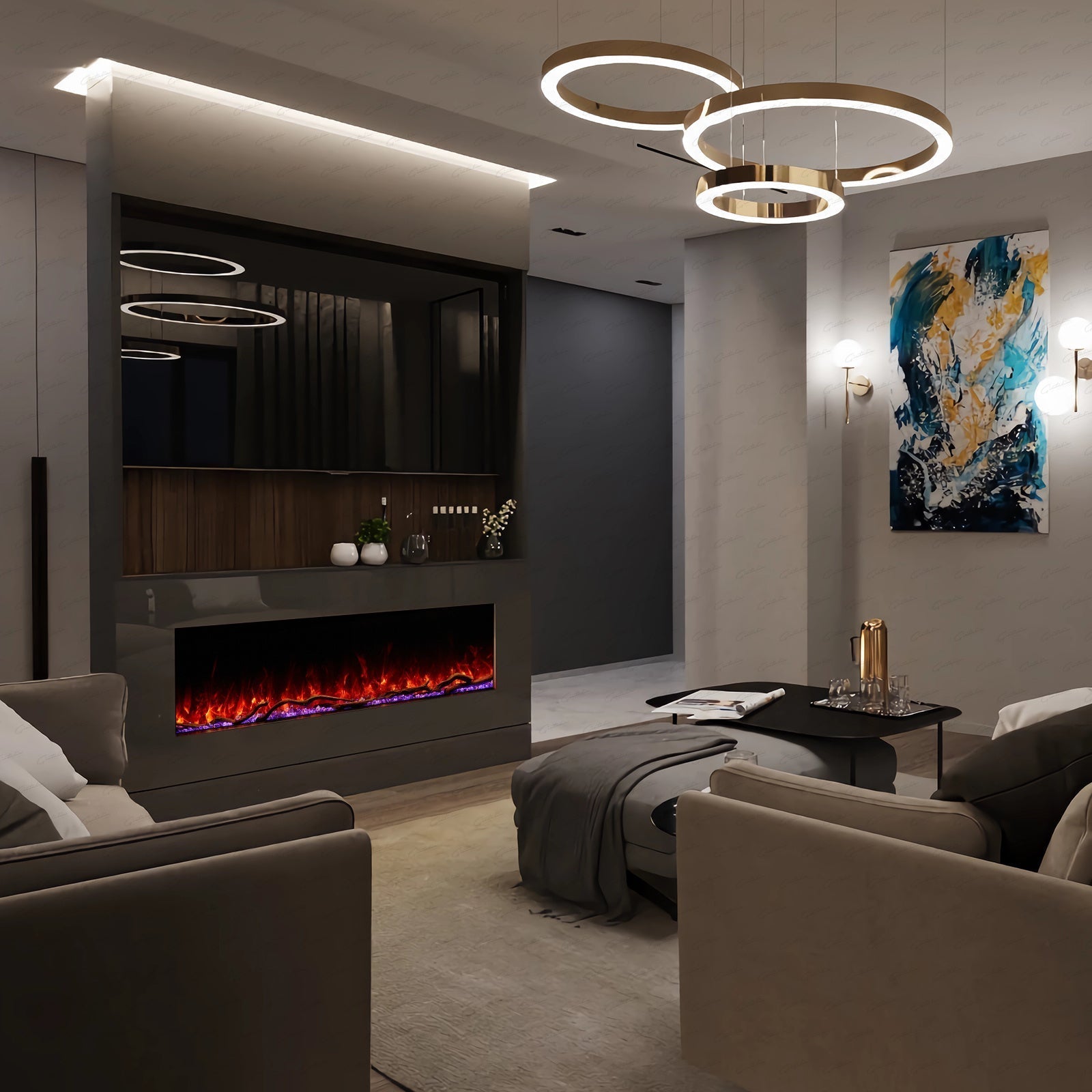 Clarence Borderless Electric Fire Insert in Black-Renaissance Design Studio