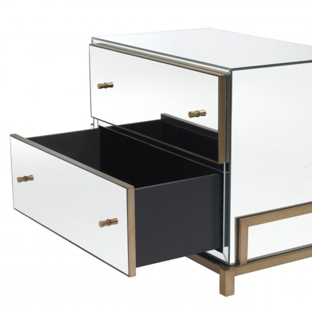 Clarington wide bedside table in brushed brass by Eichholtz-Renaissance Design Studio