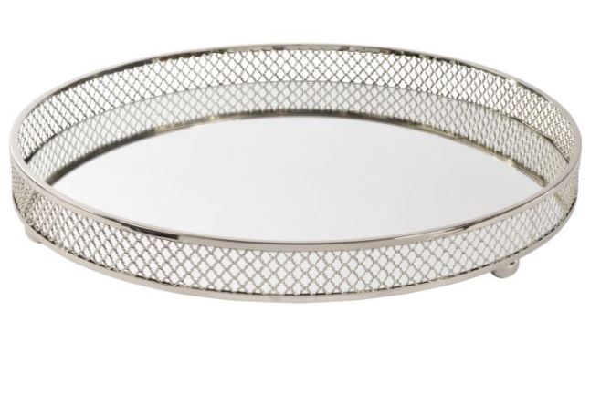 Clarins extra Large Round Nickel Plated Mirror Tray reduced less than half price-Renaissance Design Studio