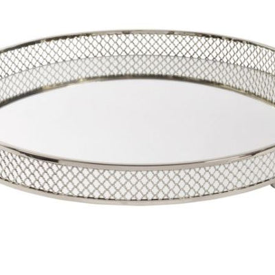 Clarins extra Large Round Nickel Plated Mirror Tray reduced less than half price