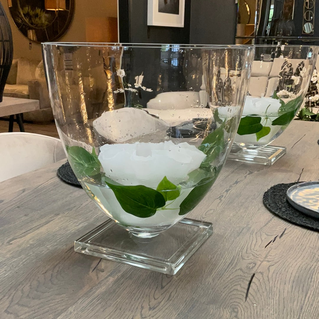 Clear Glass Round Vase on Stand-Renaissance Design Studio