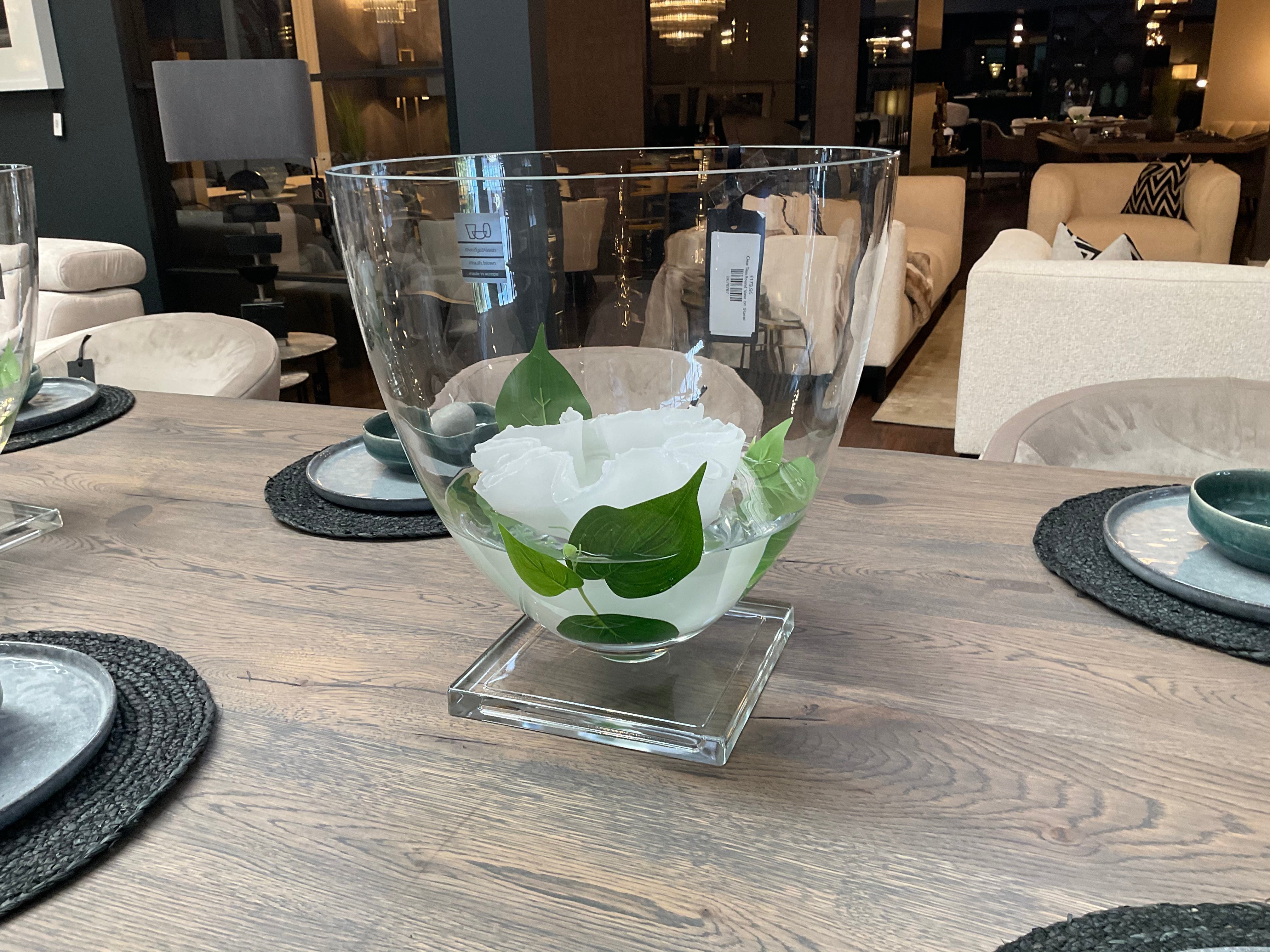 Clear Glass Round Vase on Stand-Renaissance Design Studio