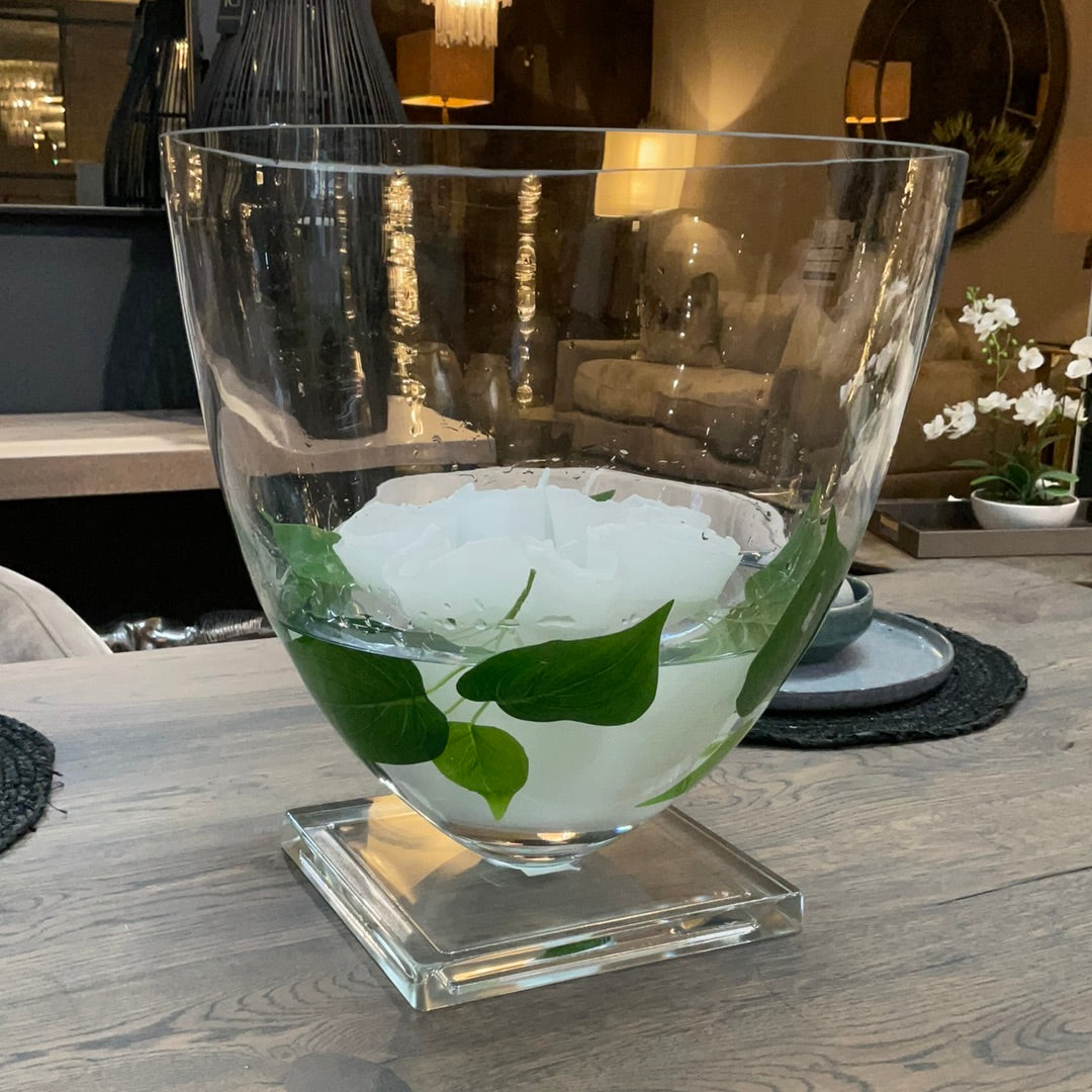 Clear Glass Round Vase on Stand-Renaissance Design Studio