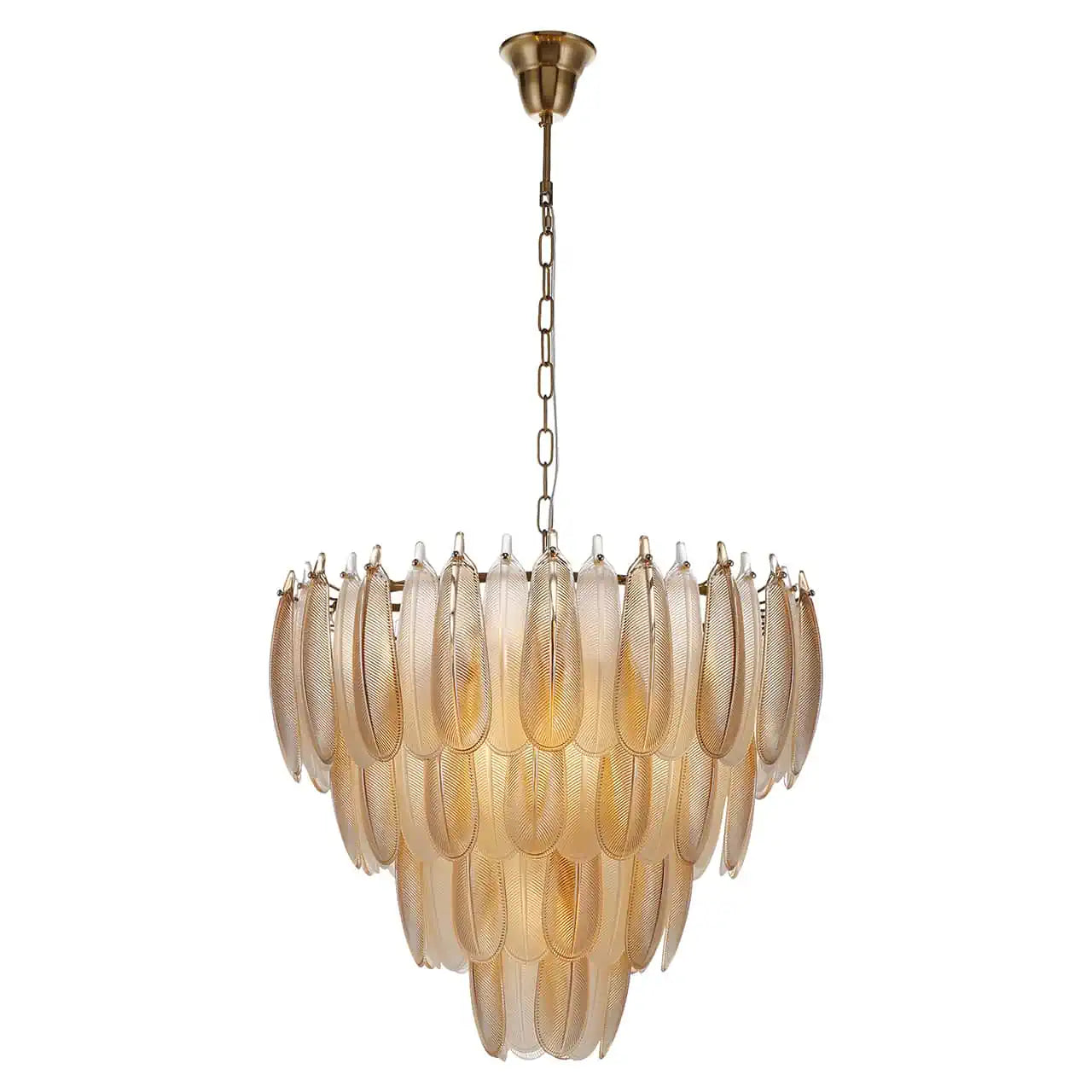 Clodagh Chandelier in white glass and brushed gold 60cm-Chandelier-Renaissance Design Studio