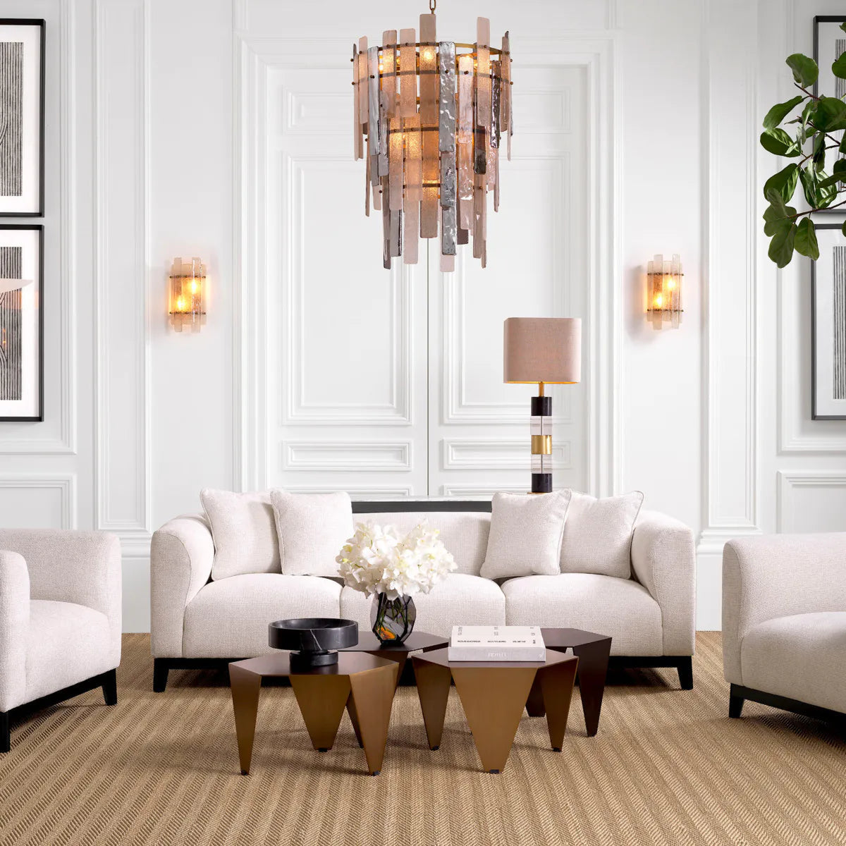 Corso Off White Designer Sofa By Eichholtz In Stunning Lyssa Fabric-Renaissance Design Studio