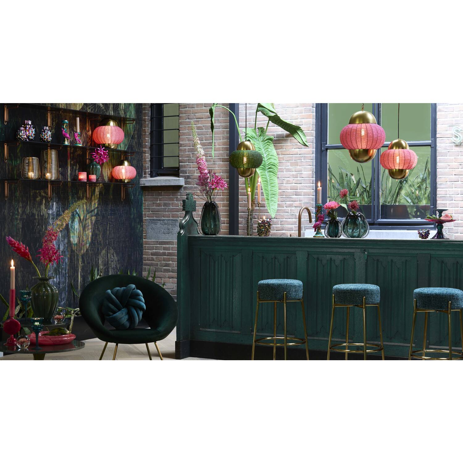 Counter stool in Emerald green and gold Sale price for set of 2 Instore purchase-Renaissance Design Studio
