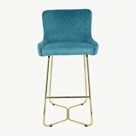 Crown Keri velvet bar stool with gold legs in mink or teal-Renaissance Design Studio