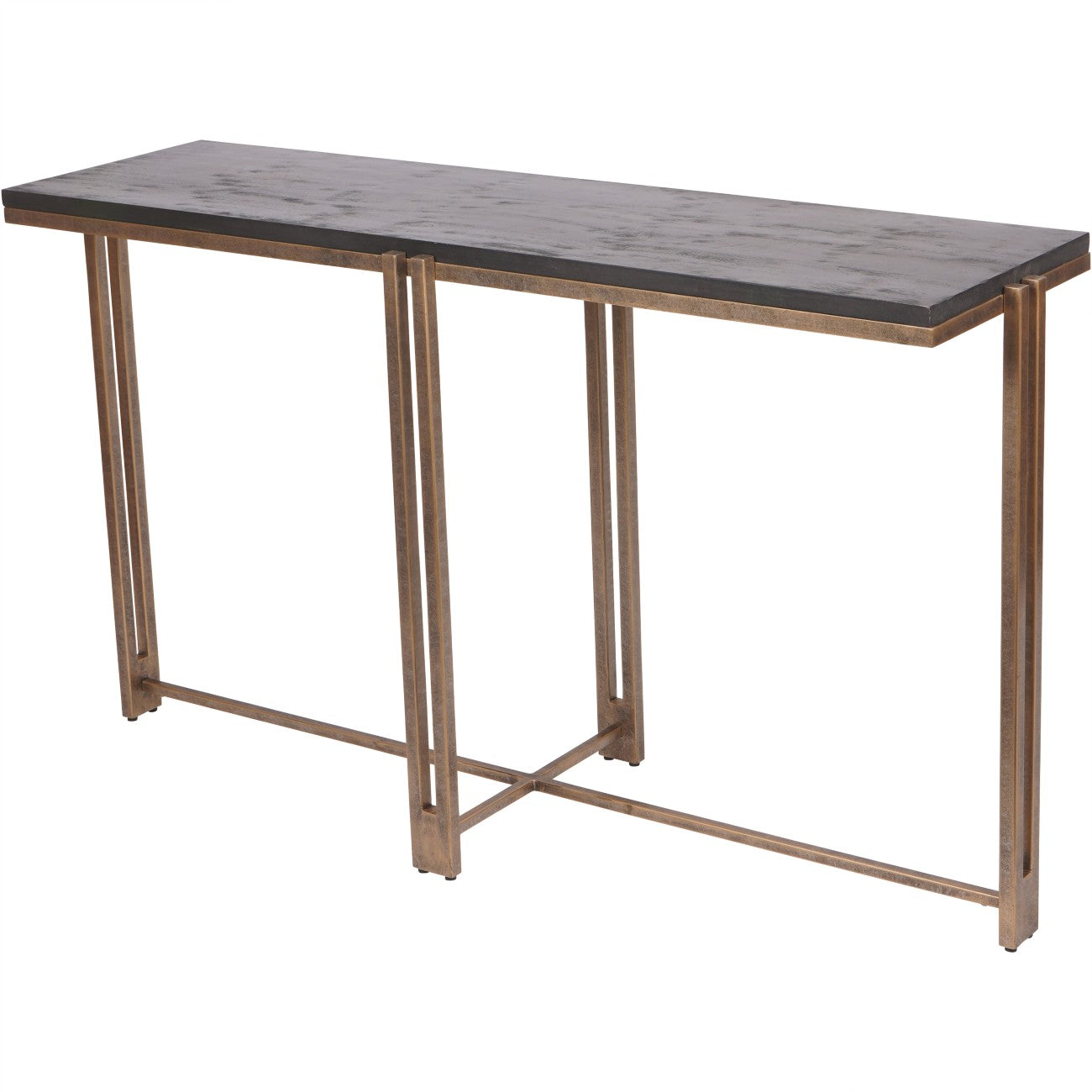Darby Black Sandblasted Wood and Champagne Frame Side Table-Renaissance Design Studio
