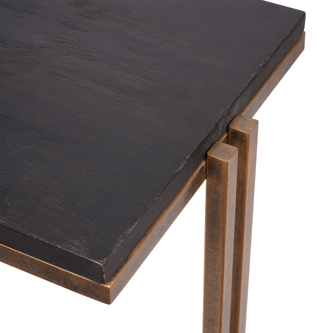 Darby Black Sandblasted Wood and Champagne Frame Side Table-Renaissance Design Studio