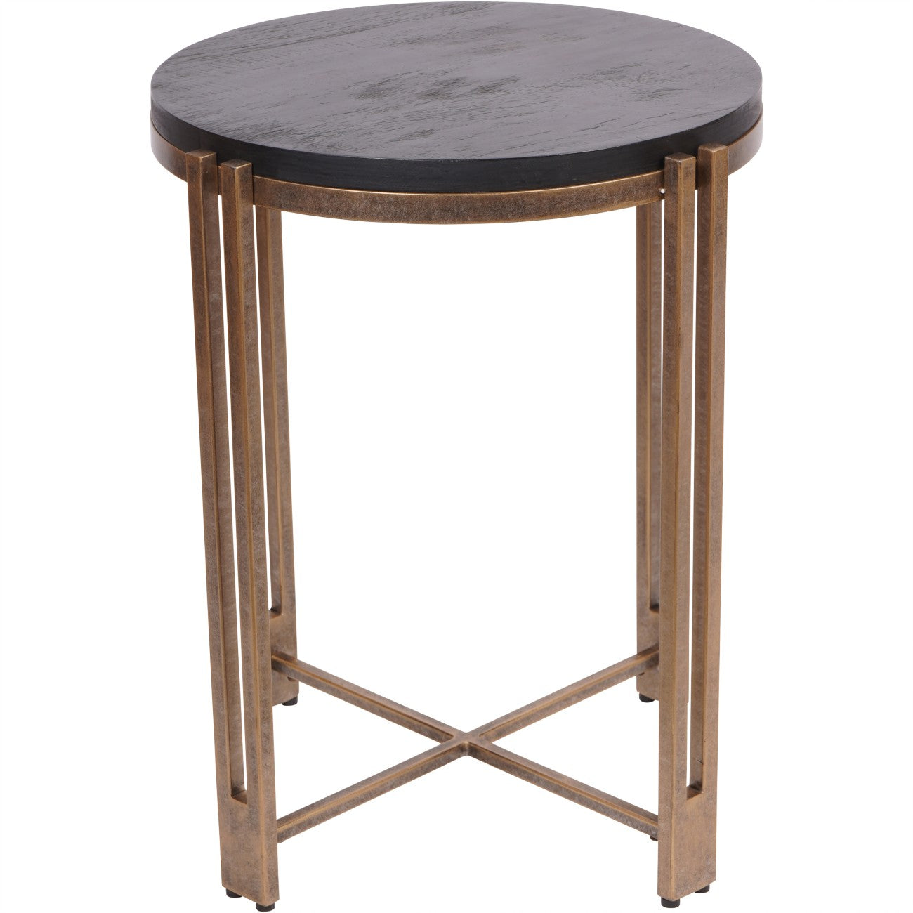 Darby Black Sandblasted Wood and Champagne Frame Side Table-Renaissance Design Studio