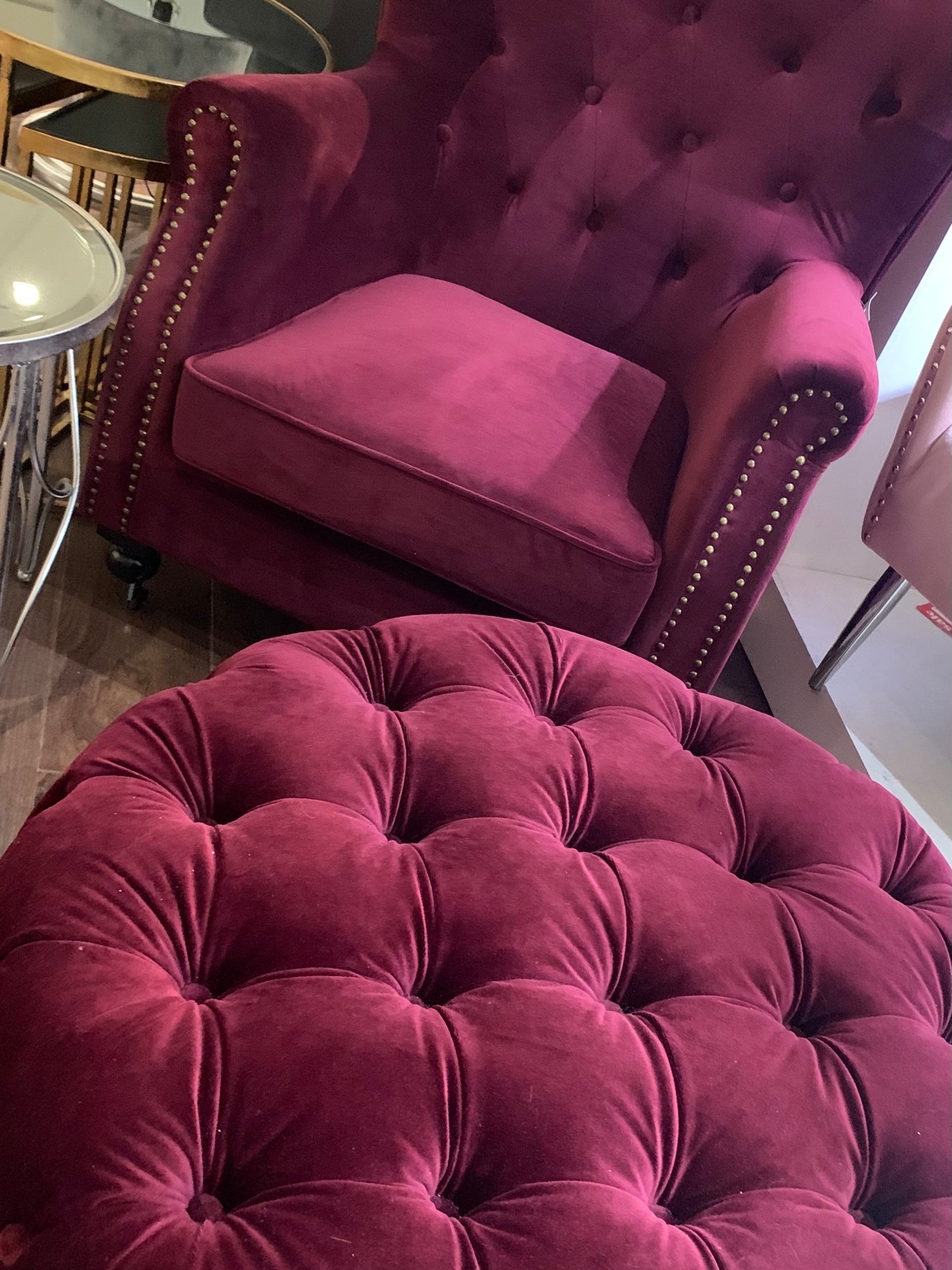 Darby Round footstools large velvet-Renaissance Design Studio