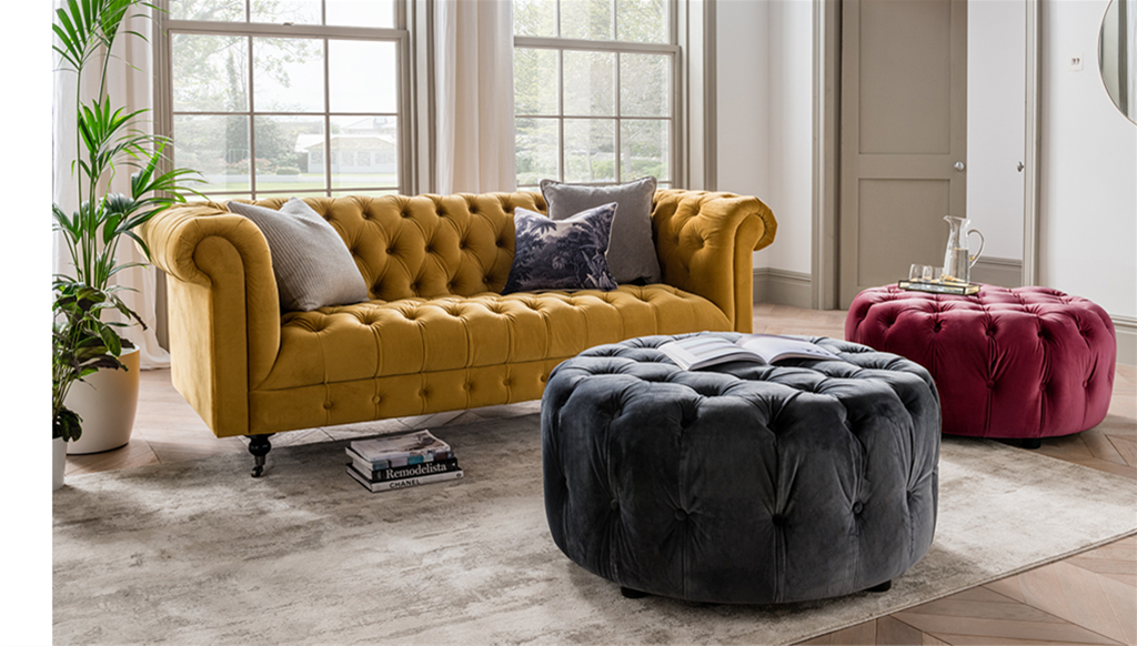 Darby Round footstools large velvet-Renaissance Design Studio