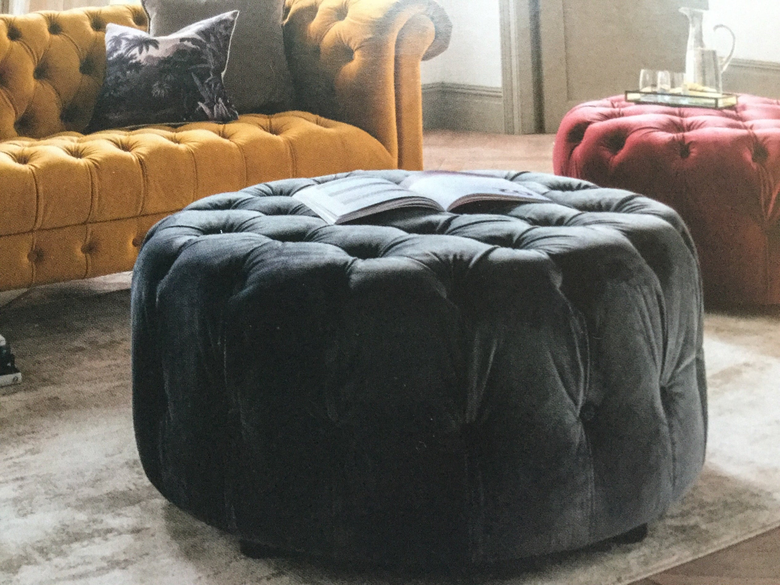 Darby Round footstools large velvet-Renaissance Design Studio