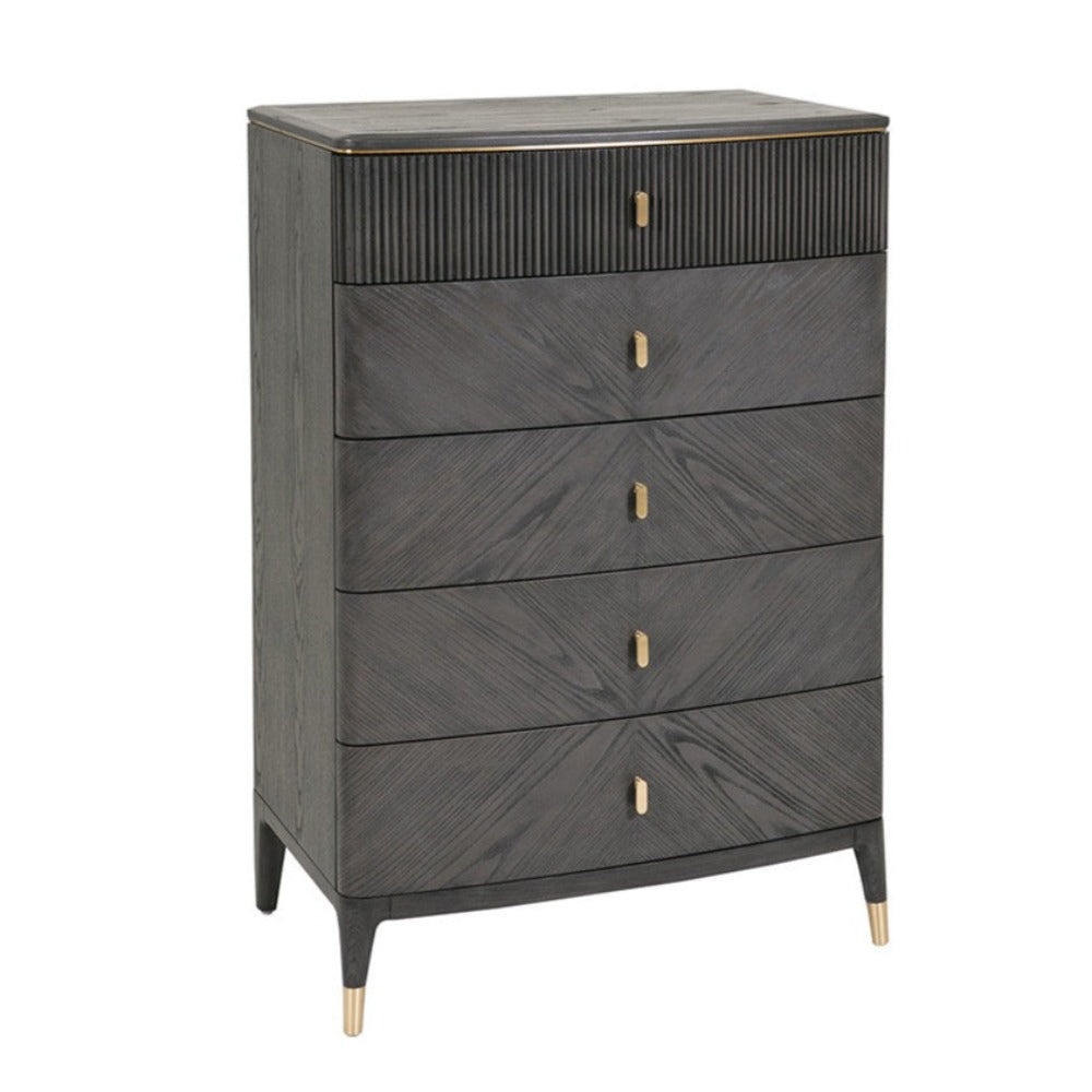 Darcy 5 Drawer Tall Chest Ebony & Stone-Renaissance Design Studio