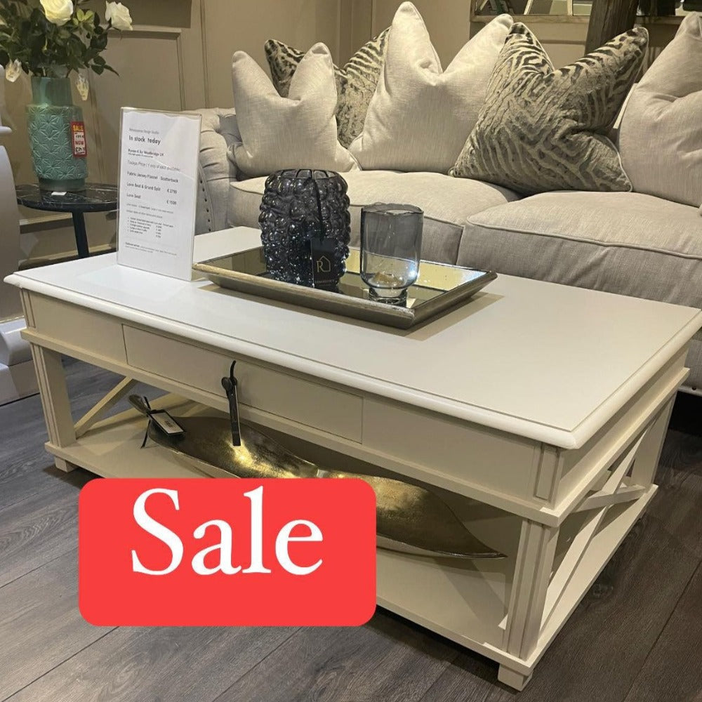 Dawson Coffee Table with shelf and 1 drawer. REDUCED less than half price ! Clearance sale-Renaissance Design Studio