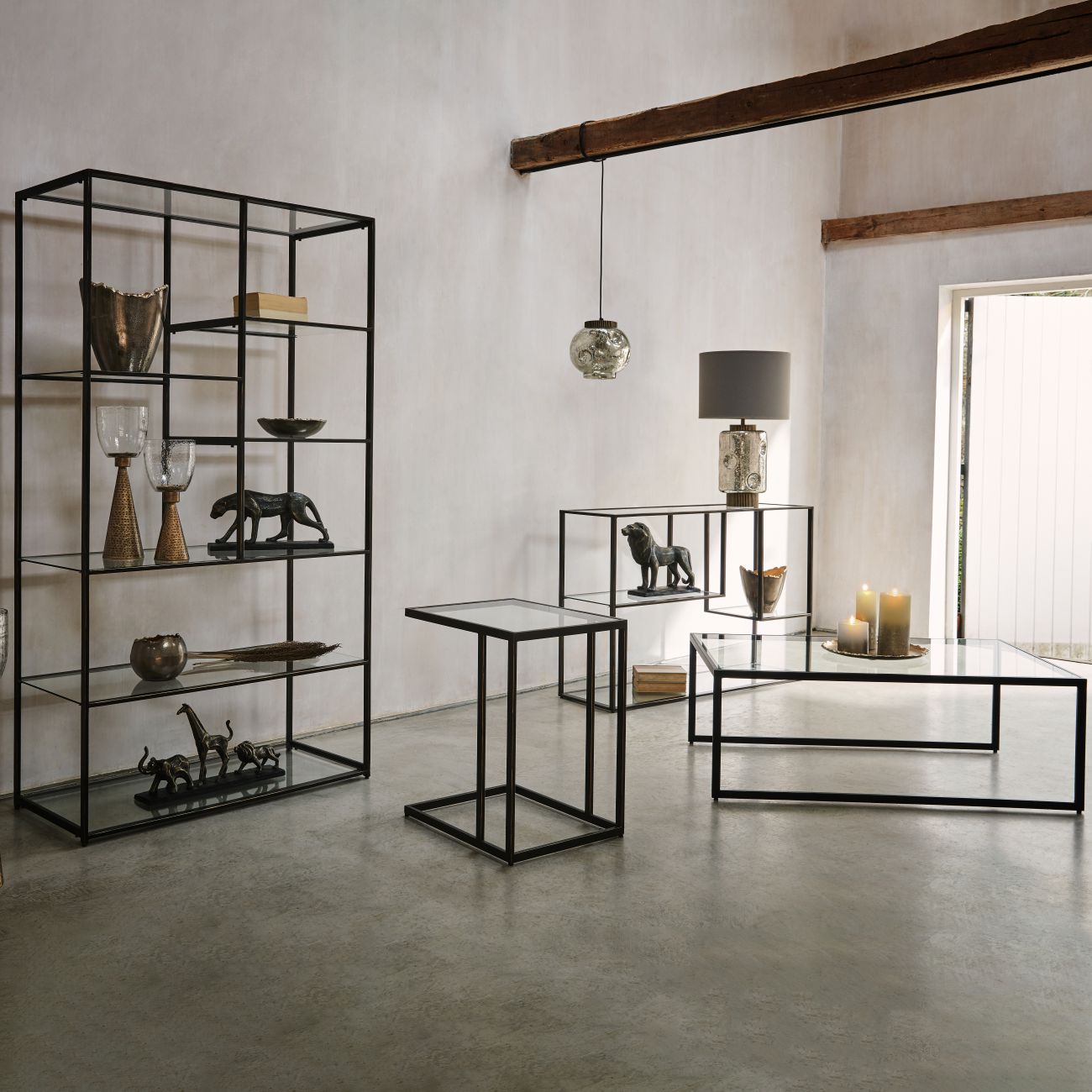 Deveraux Gilded Bronze Metal and Glass Console Table-console table-Renaissance Design Studio