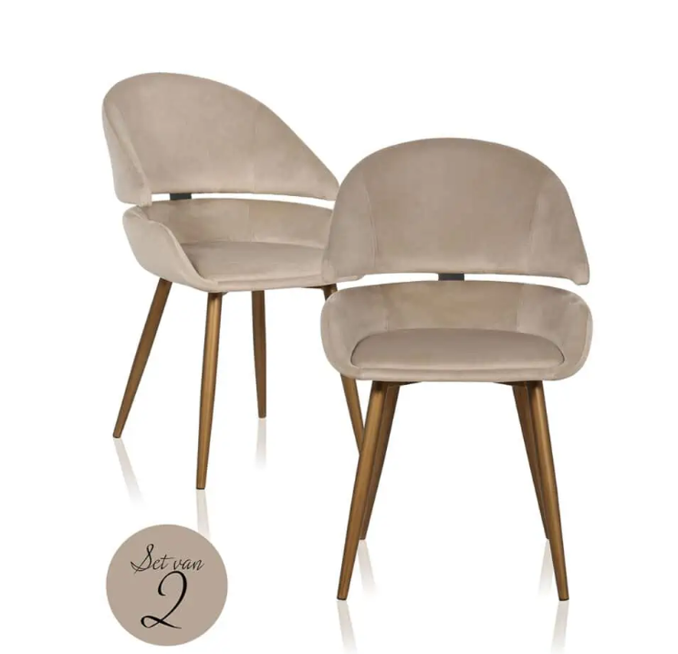 Denny Khaki Dining Chair. Chair Denny khaki velvet (set of 2)-dining chairs-Renaissance Design Studio