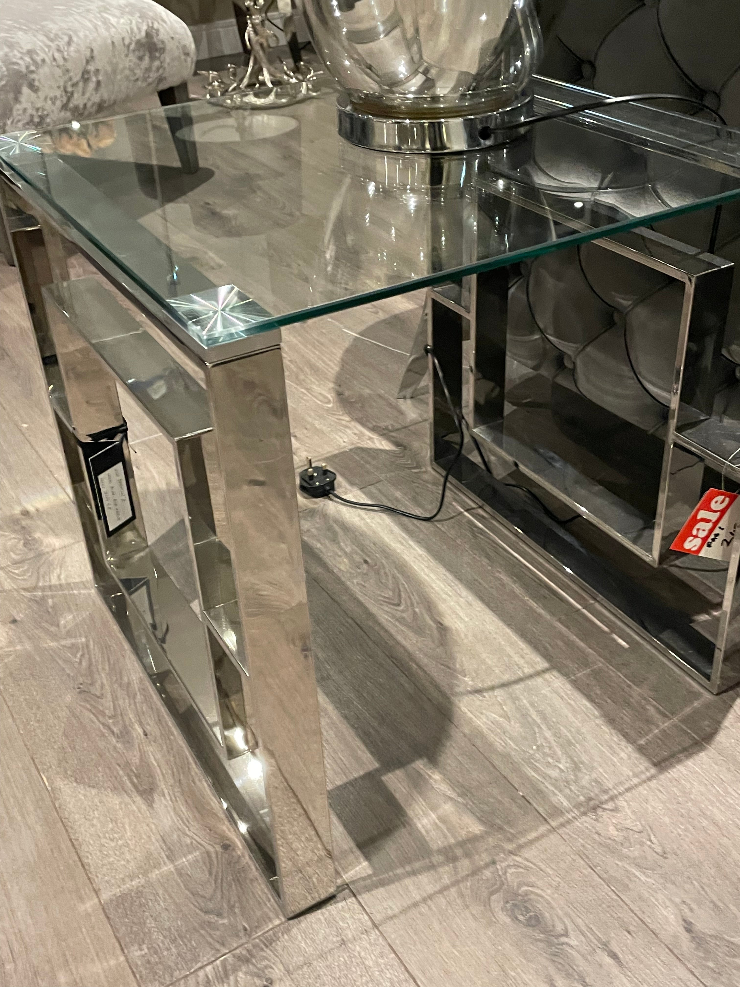 Destiny 1 side table in chrome and glass REDUCED.-Renaissance Design Studio