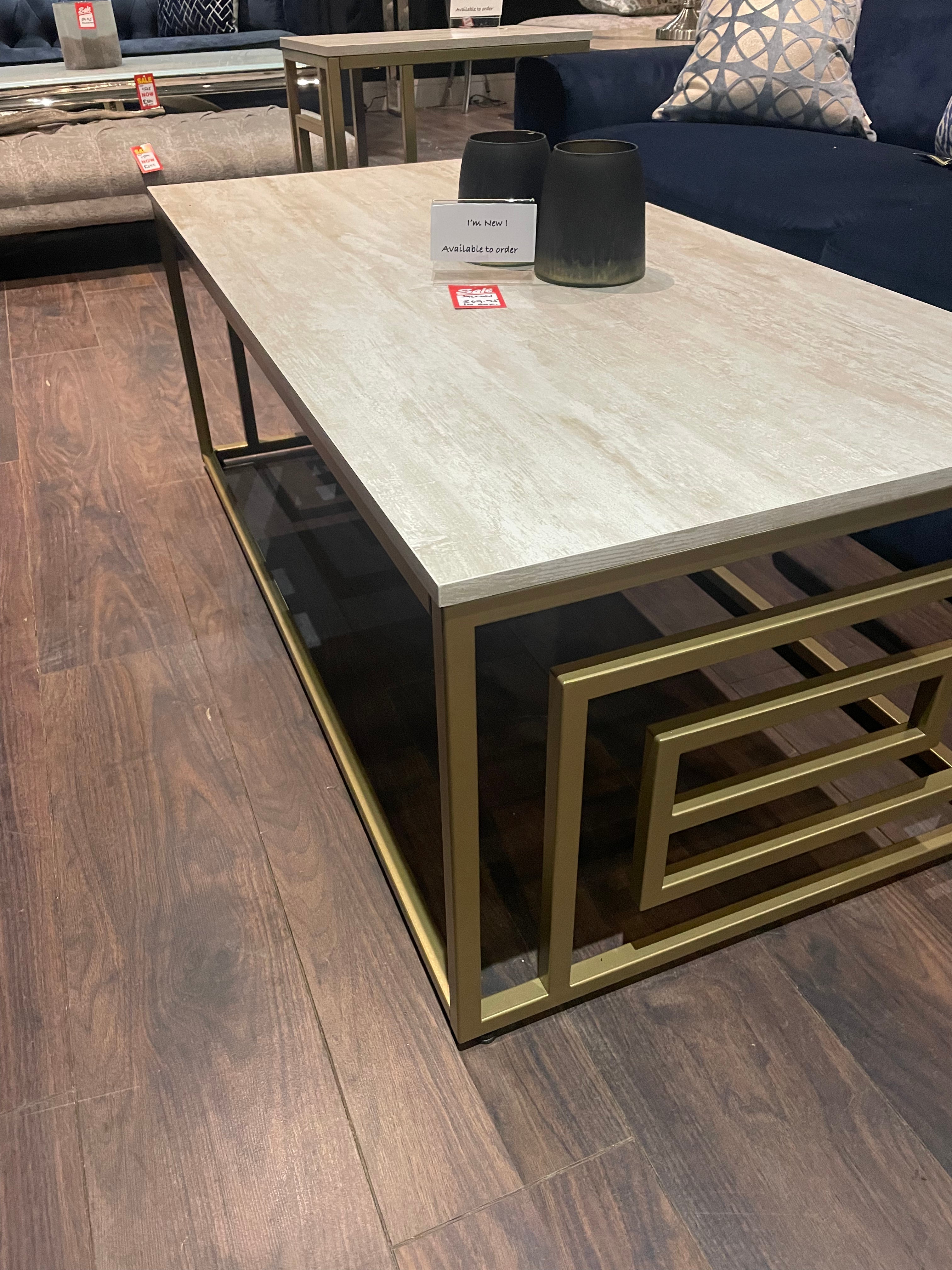 Dillon Cream and gold Coffee Table. Marble look Special purchase offer.-Renaissance Design Studio