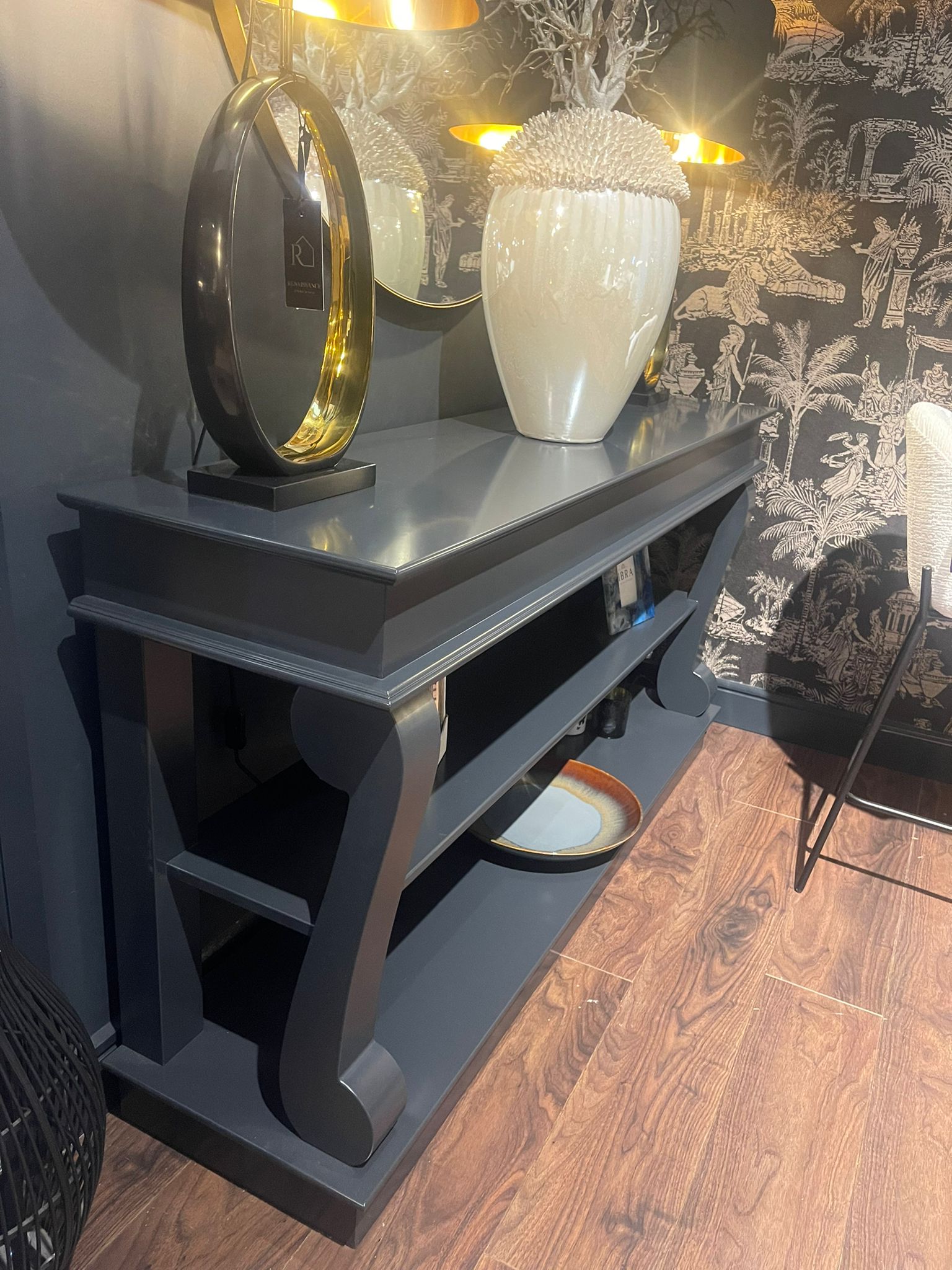 Dione scroll Console Table with shelf in various bespoke options-Renaissance Design Studio