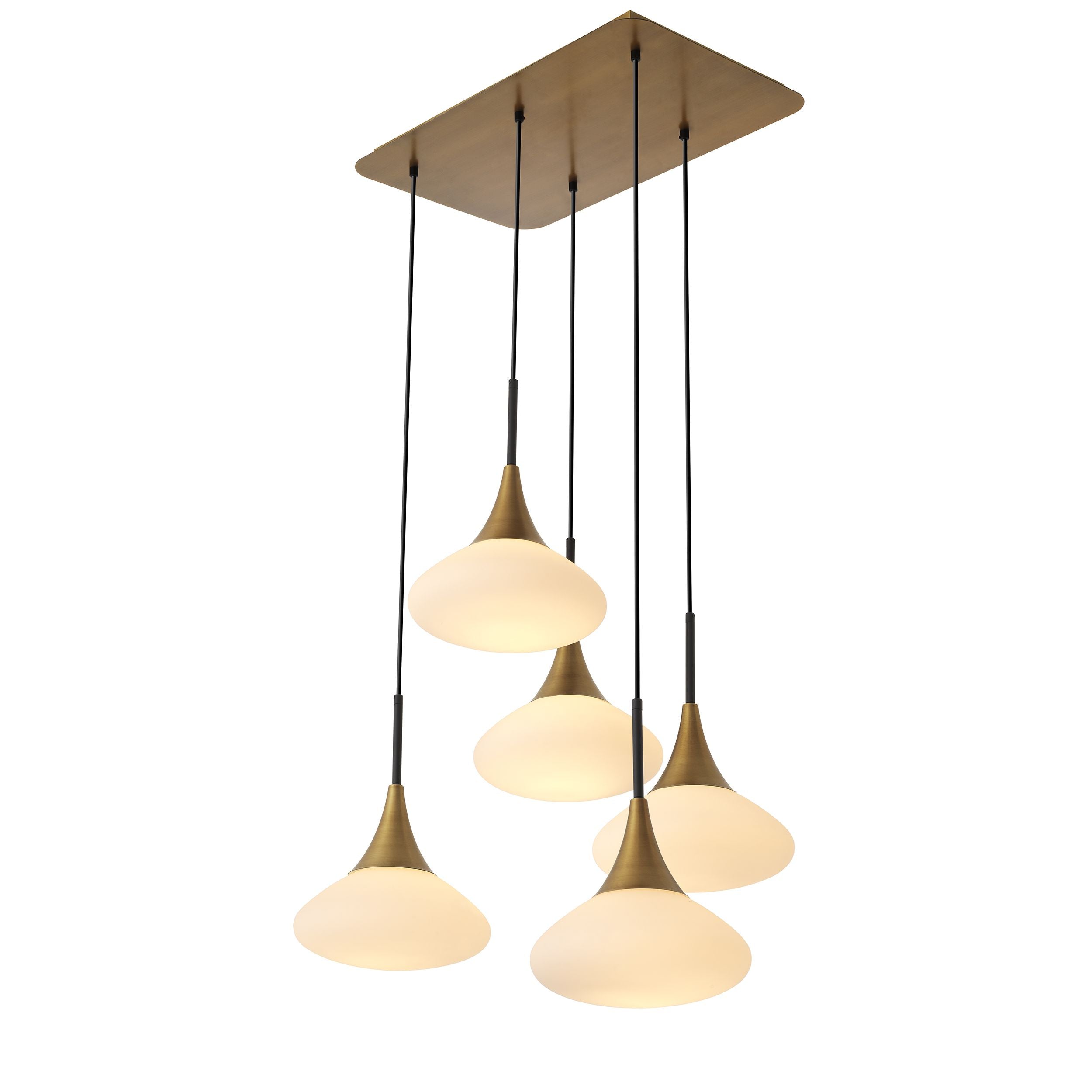 Duke chandelier in antique brass and white glass-Renaissance Design Studio