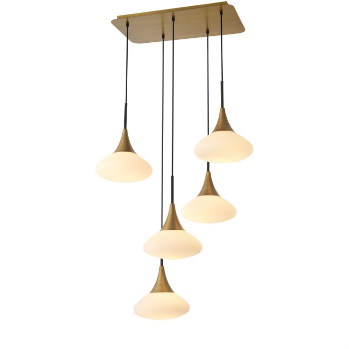 Duke chandelier in antique brass and white glass-Renaissance Design Studio