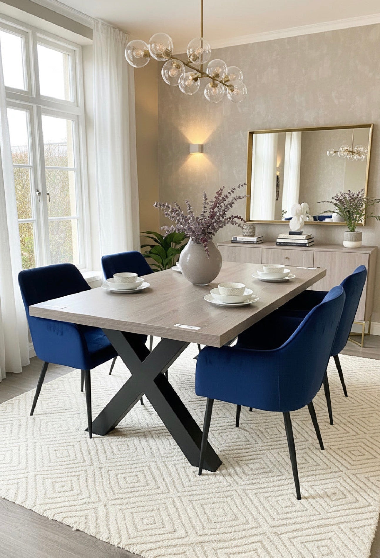Dynasty Dining Table In 2 Sizes With Cross Leg reduced-Dining Table-Renaissance Design Studio