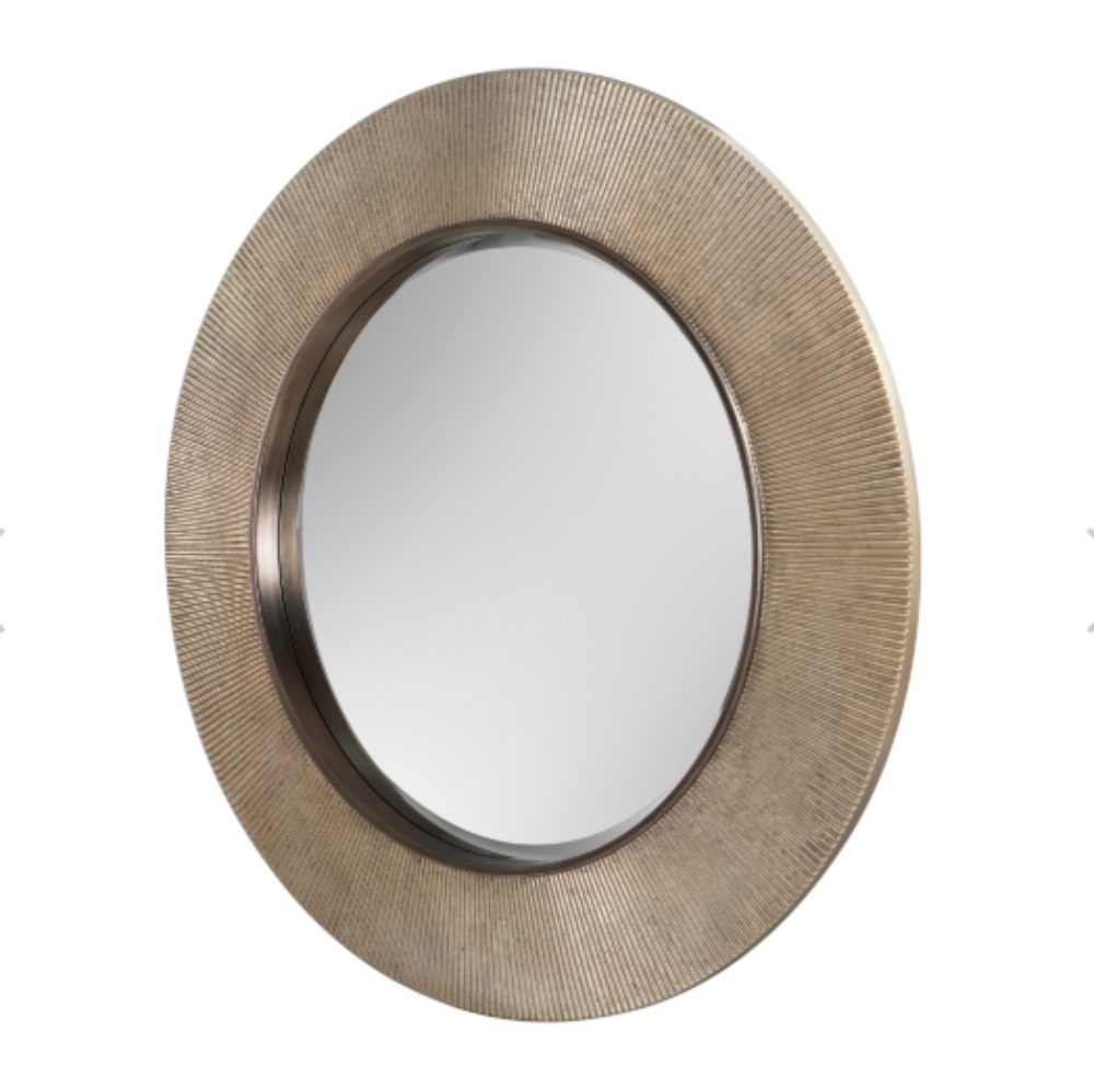 Edvin Distressed Brass & Gunmetal Round Mirror by RV ASTLEY-Renaissance Design Studio