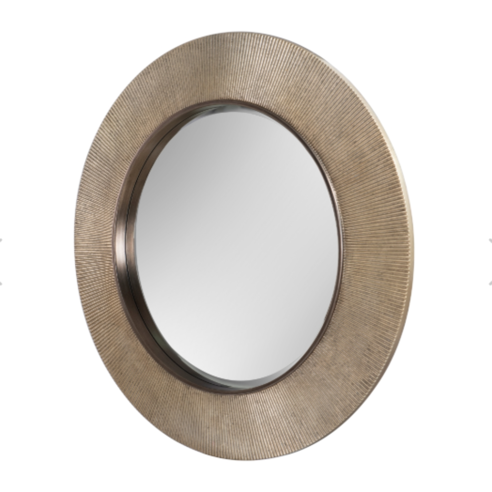 Edvin Distressed Brass & Gunmetal Round Mirror by RV ASTLEY-Renaissance Design Studio