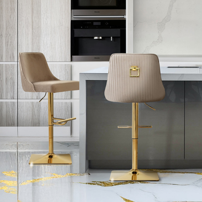 Elma bar stool in taupe or black with gold legs
