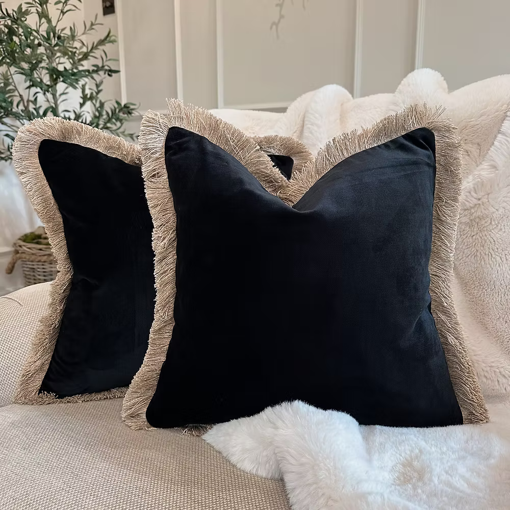 Elodie Sable Cushions With Fringe 45 x 45 cm-Renaissance Design Studio