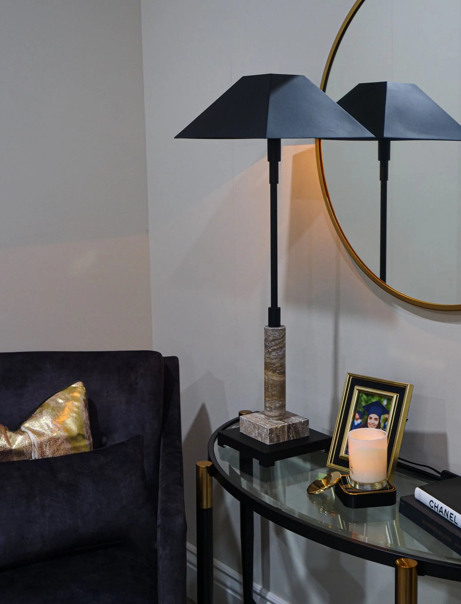 Emperor Buffet Lamp Black Or Gold With Marble Base-Renaissance Design Studio
