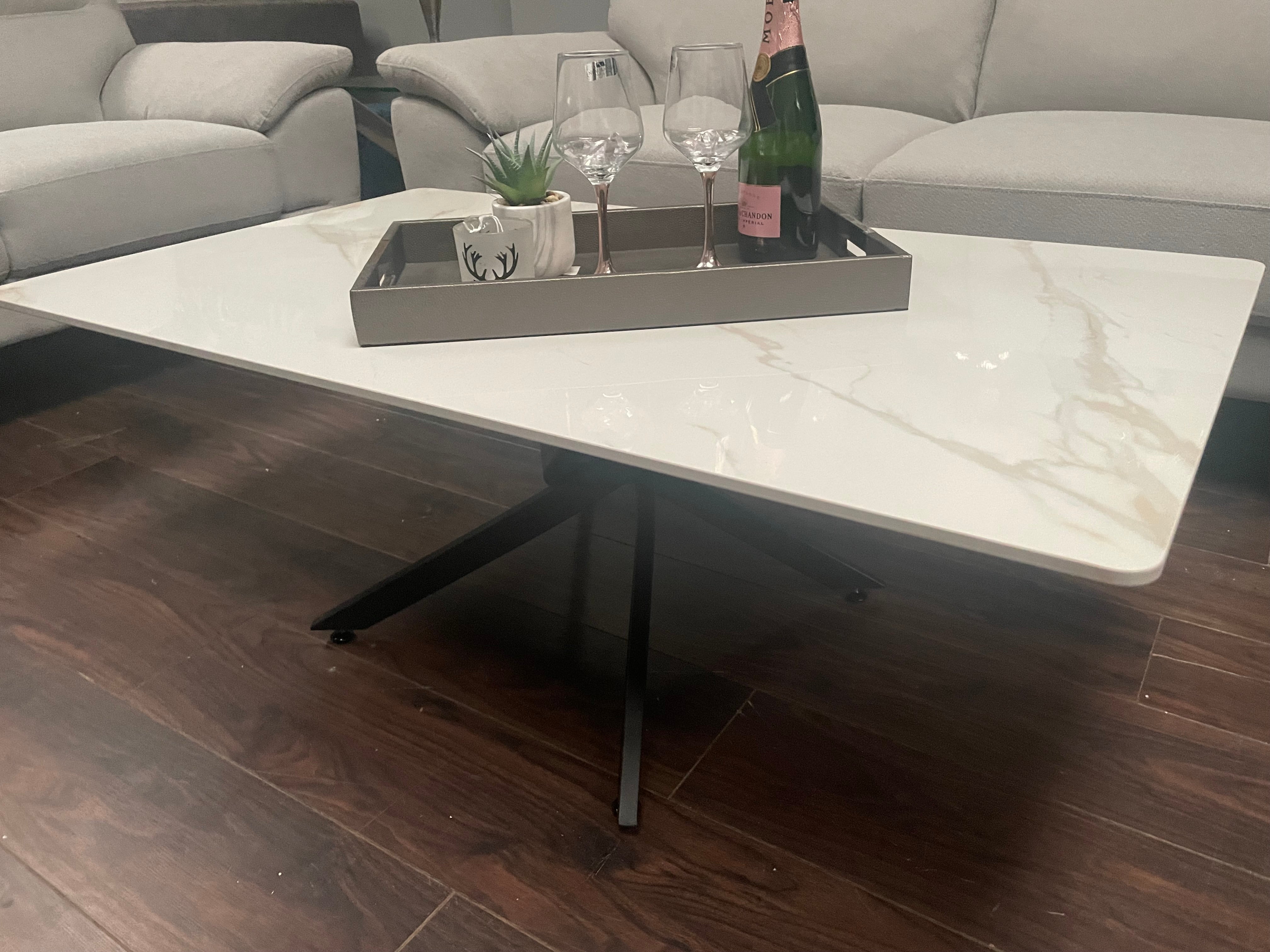 Enzo white marble and gold coffee table set.-large coffee table-Renaissance Design Studio